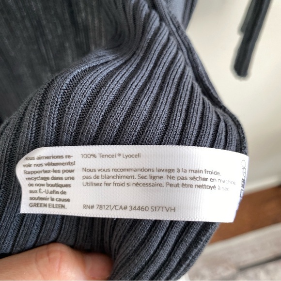 EILEEN FISHER 100% Tencel Dark Gray Ribbed Cardigan Size M - Picture 11 of 13